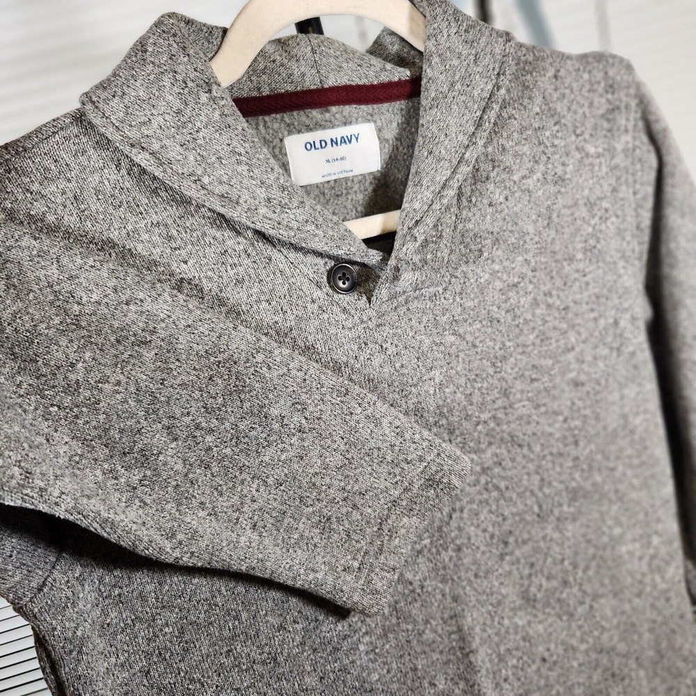 Old Navy Boys XL $40 Heather Gray Shawl‎ Collar Sweater Sweatshirt Pullover - Picture 5 of 6